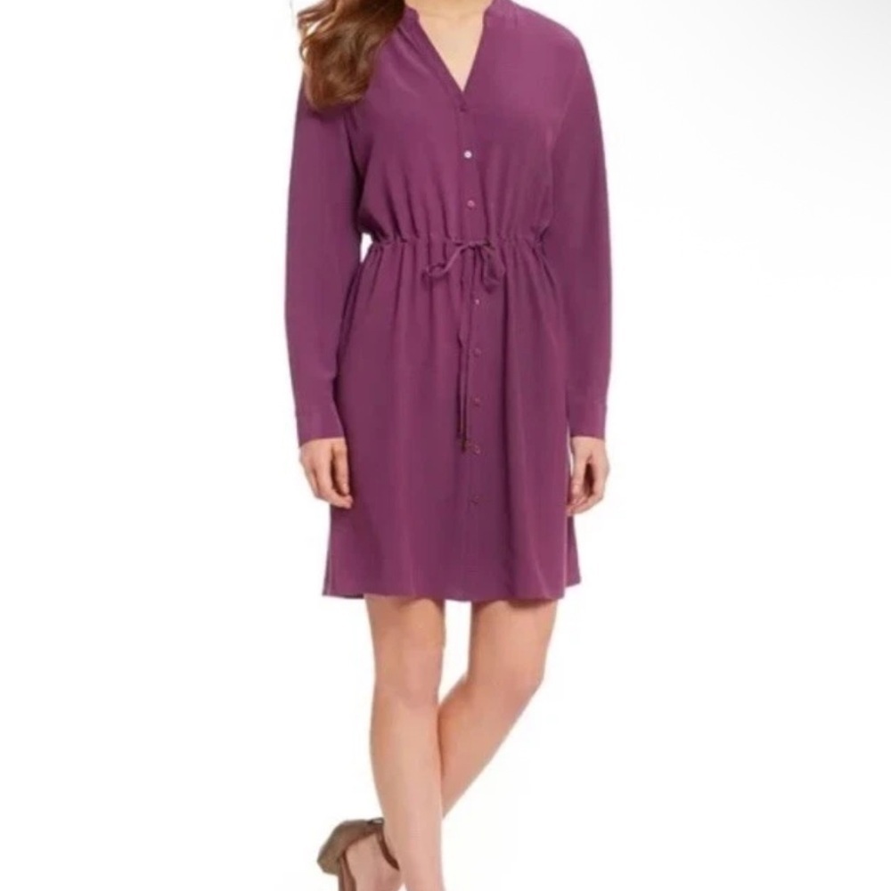 Eileen Fisher‎ Tencel Lyocell Drawstring Waist Shirt Dress Medium Plum Purple